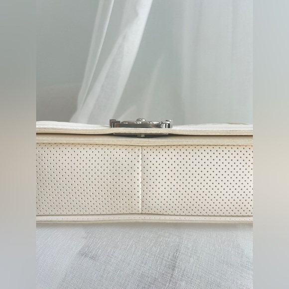 Like New Chanel Perforated Lambskin Leather Medium White Flap Boy Bag - Picture 8 of 10